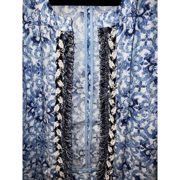 Chicos Jacket Womens 2 Large Linen Floral open Blazer Fringe Coastal Career - Picture 2 of 7